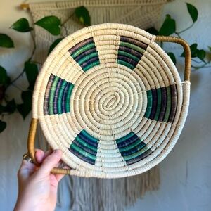 Large Woven Rattan Basket Bowl with Handles – Boho Farmhouse Wall or Table Décor